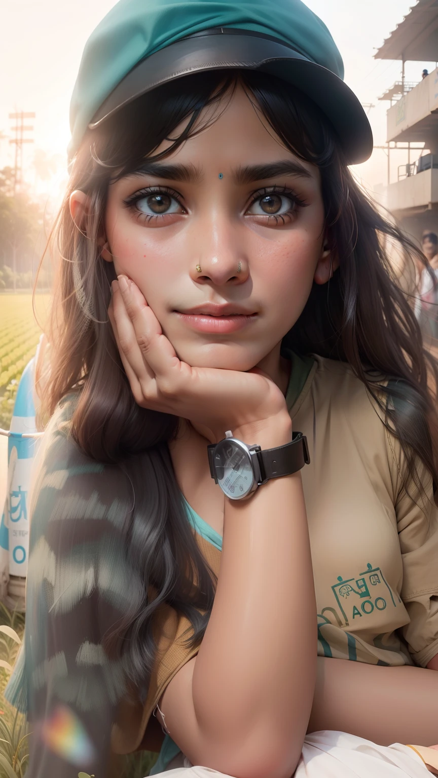Change this girl in a Indian police officer working in a field and every civil citizens giving selute to her, cute face.
