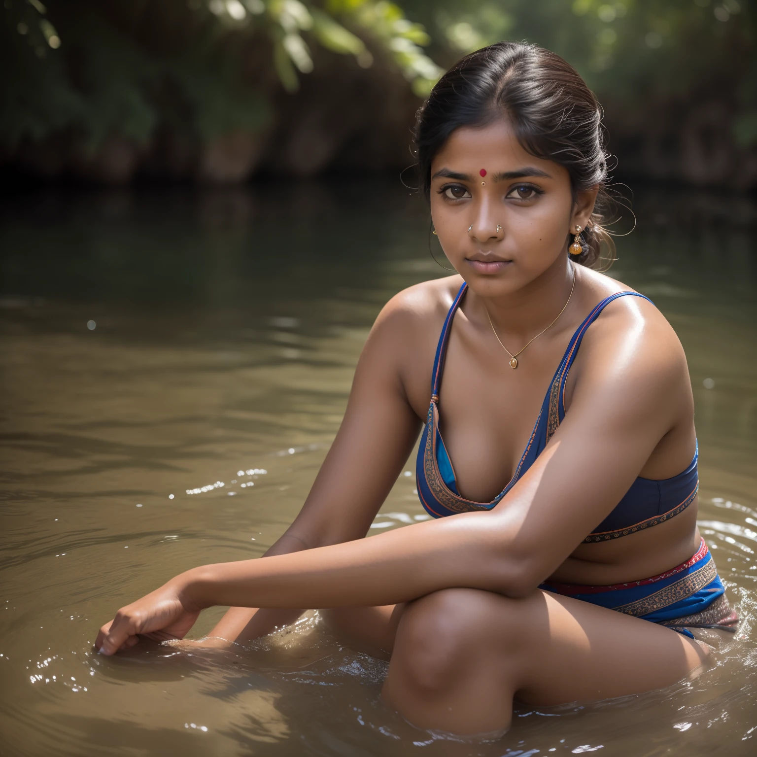 RAW photo, Indian 25 y o woman on a boat in river Kavery, (high detailed skin:1.2), 8k uhd, dslr, soft lighting, high quality, film grain, Fujifilm XT3