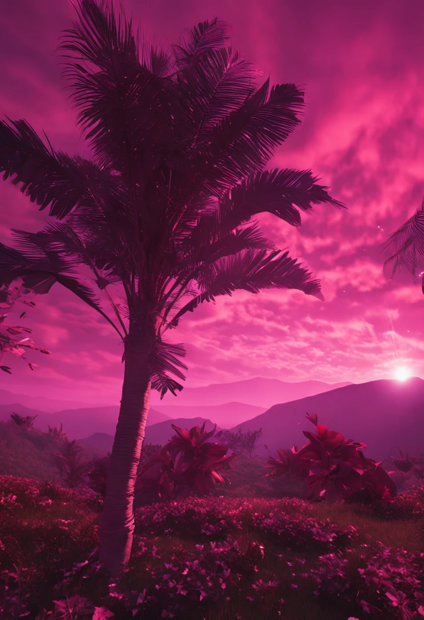 Fantastic pink sky with stars