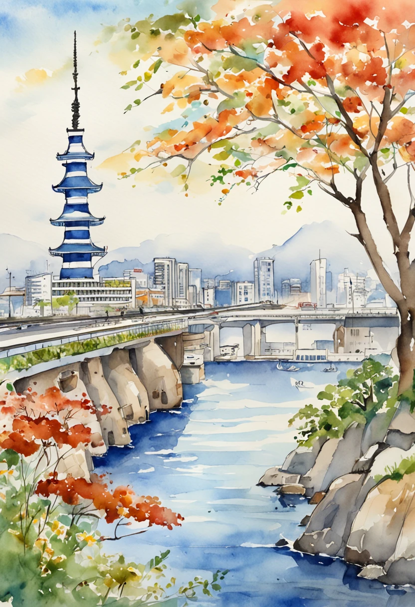 Drawing the scenery of Minato Mirai in Yokohama