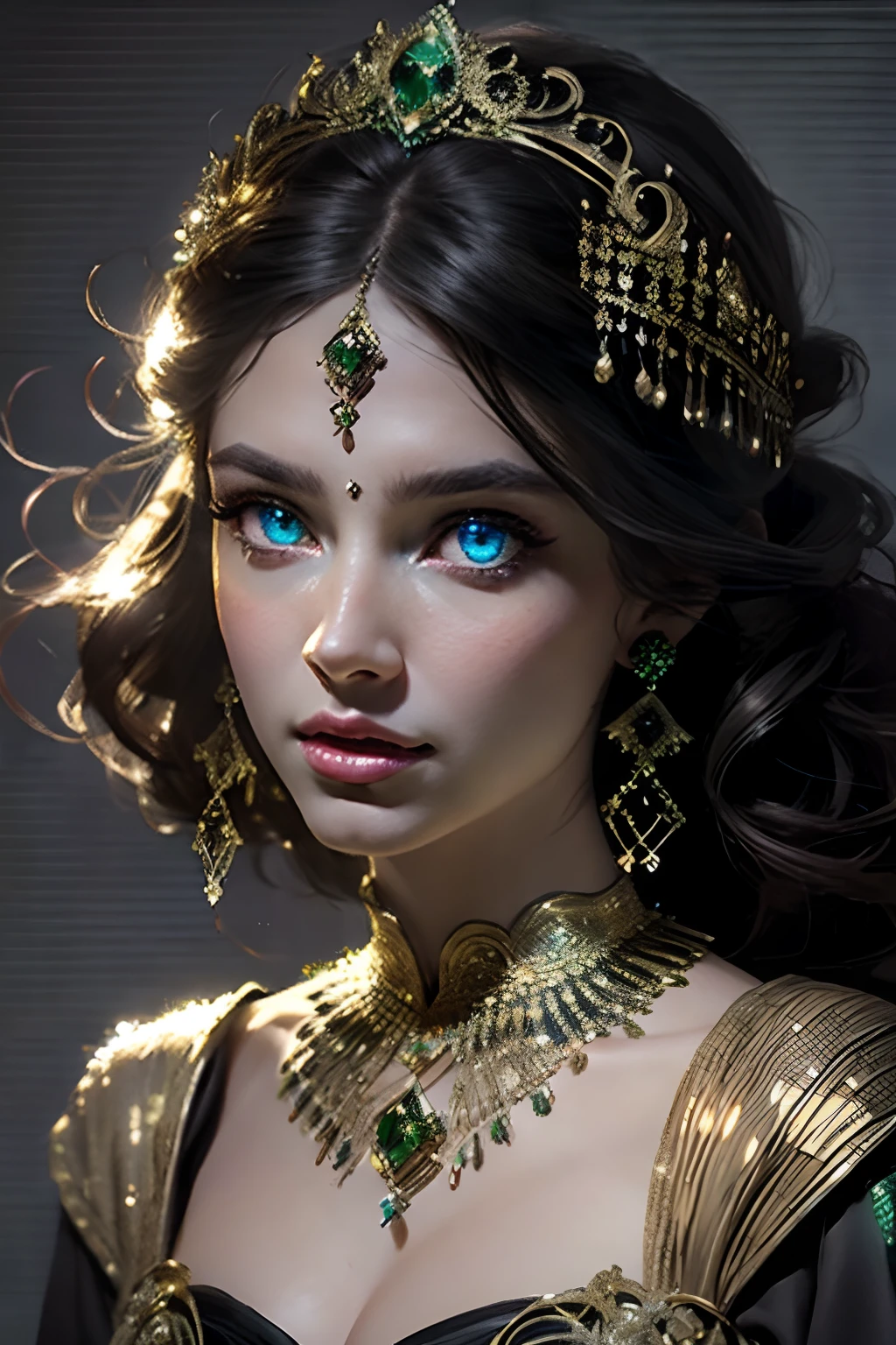 Very Beautiful princesse face portrait zoom sexy face sexy glowing crystal eyes green bright hyper realistic super detailed face portrait