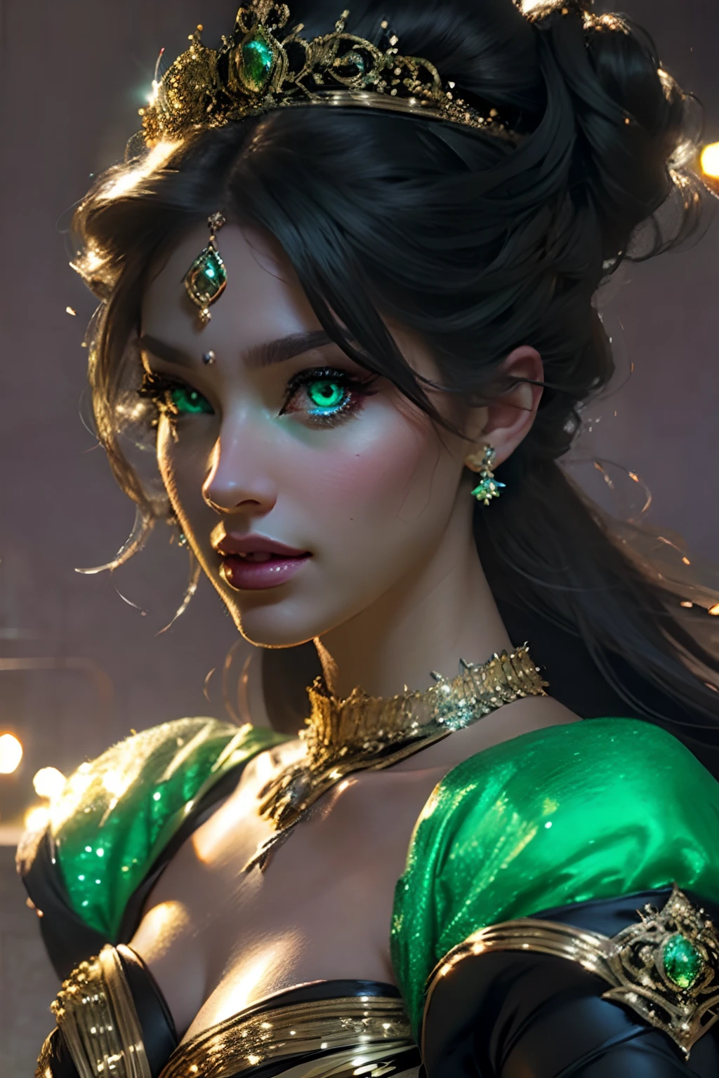 Very Beautiful princesse face portrait zoom sexy face sexy glowing crystal eyes green bright hyper realistic super detailed face portrait