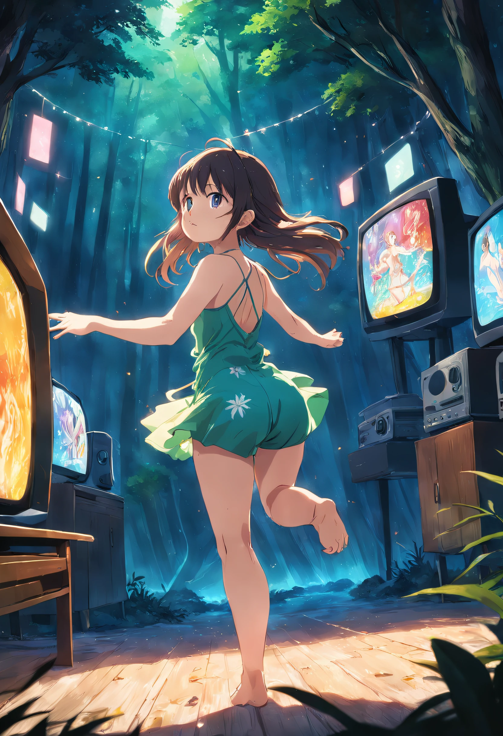Girl watching TV、summer vacation、Dancing in the forest、Dancing in a swimsuit、
