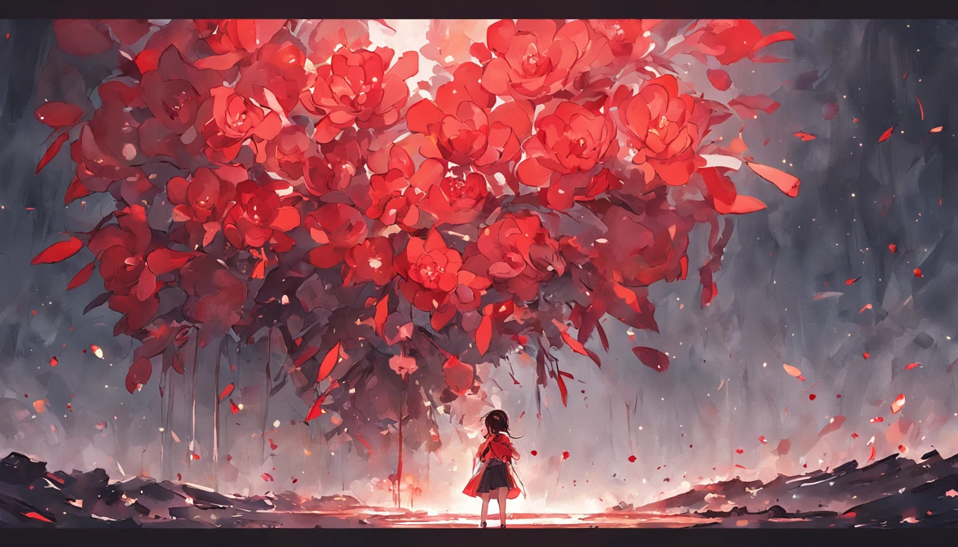 my（Refers to little girls）Holding a bouquet of red flowers，In the place that overgrows it，I give it to the warrior in front of me，It won't just protect me alone from now on，No entanto，I want it to come back safely