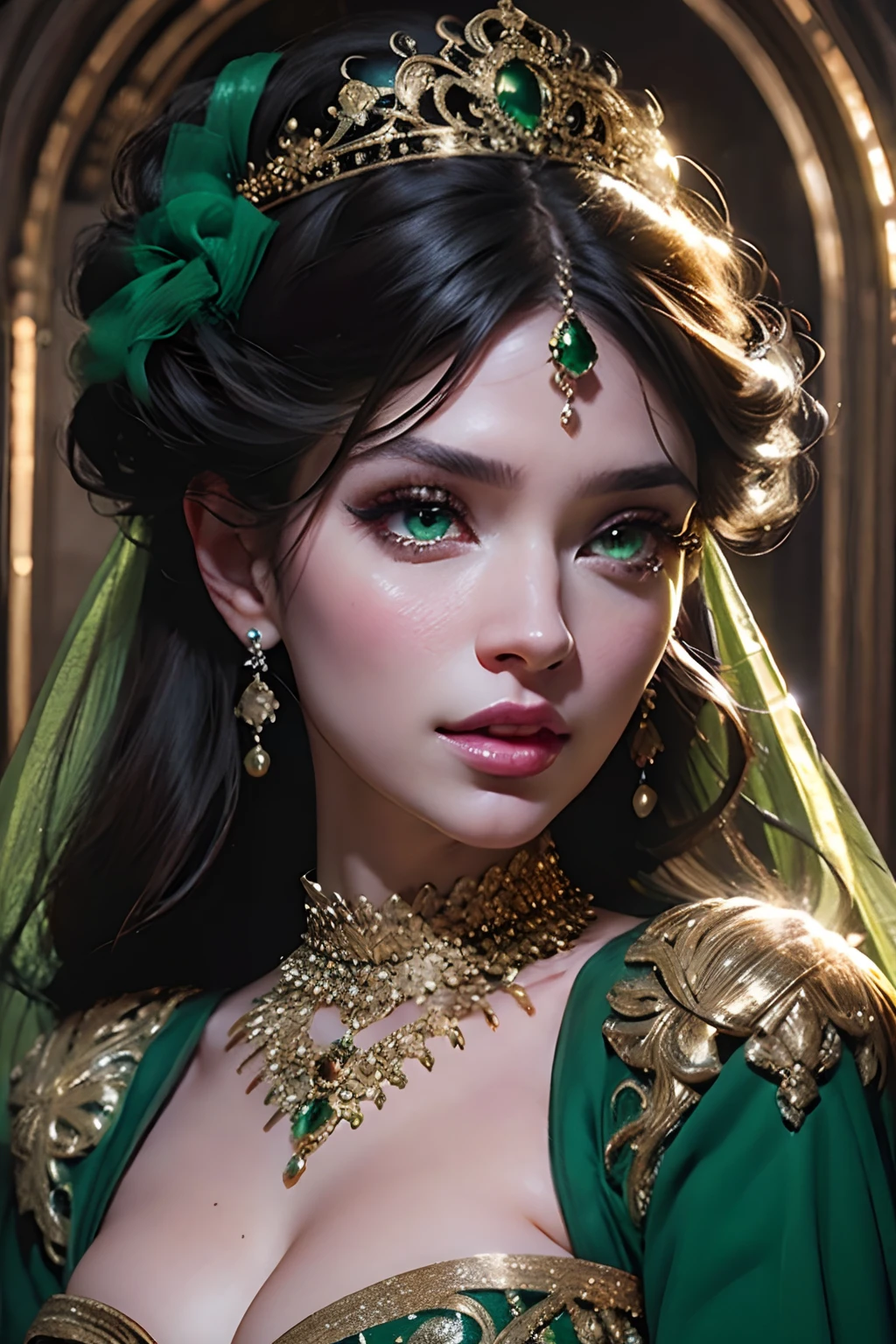 Very beautiful princess face portrait zoom sexy sexy sexy bright crystal eyes green bright hyper realistic super detailed portrait face