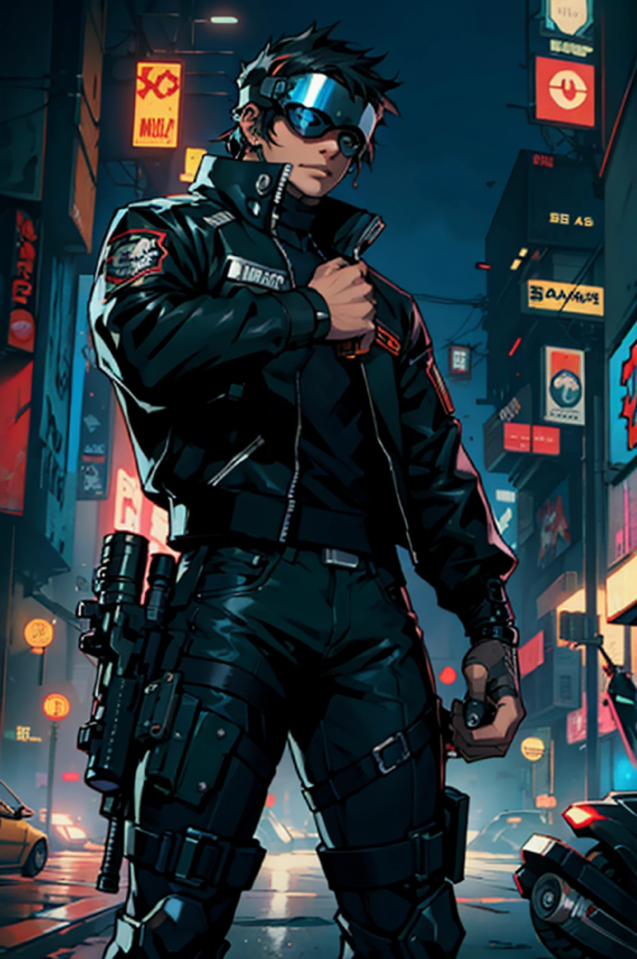 Vigilante with cyber helmet on a Harley Davidson-style motorcycle with a gun in his hand, Cyberpunk, anime, cyberpunk digital | | |, cyber space cowboy