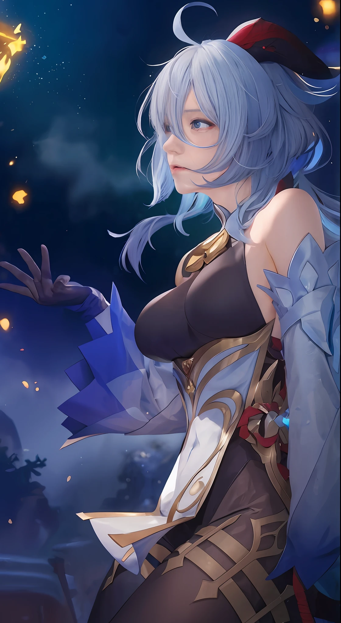 Anime girl with white hair and blue eyes, Portrait Chevaliers du Zodiaque Fille, Ayaka Genshin impact, Extremely detailed Artgerm, Keqing from Genshin Impact, scales covering her chest, Kushatt Krenz Key Art Women, knights of zodiac girl, artgerm detailed, ayaka game genshin impact,Slim beauty,Seductive side face