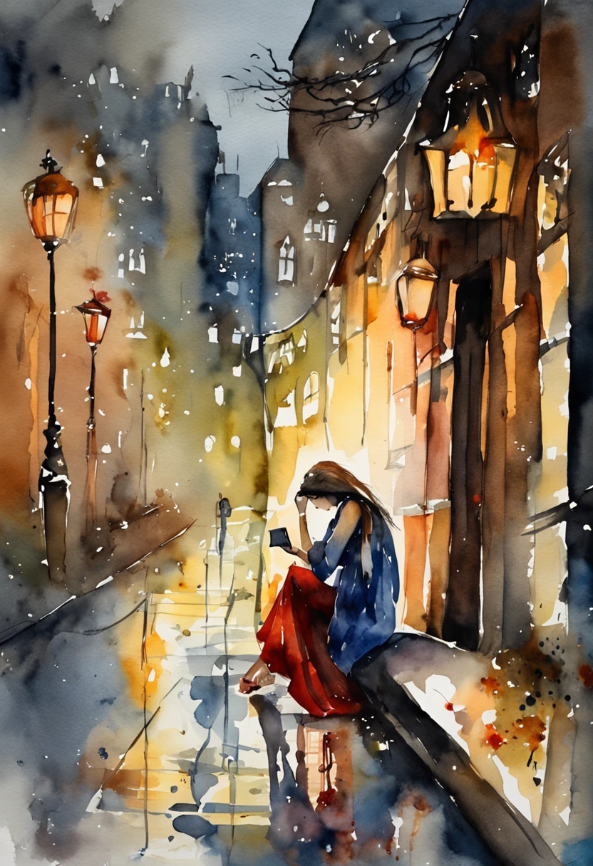a sad woman holding his cell phone and getting depressed in the darkness a dark night city back ground