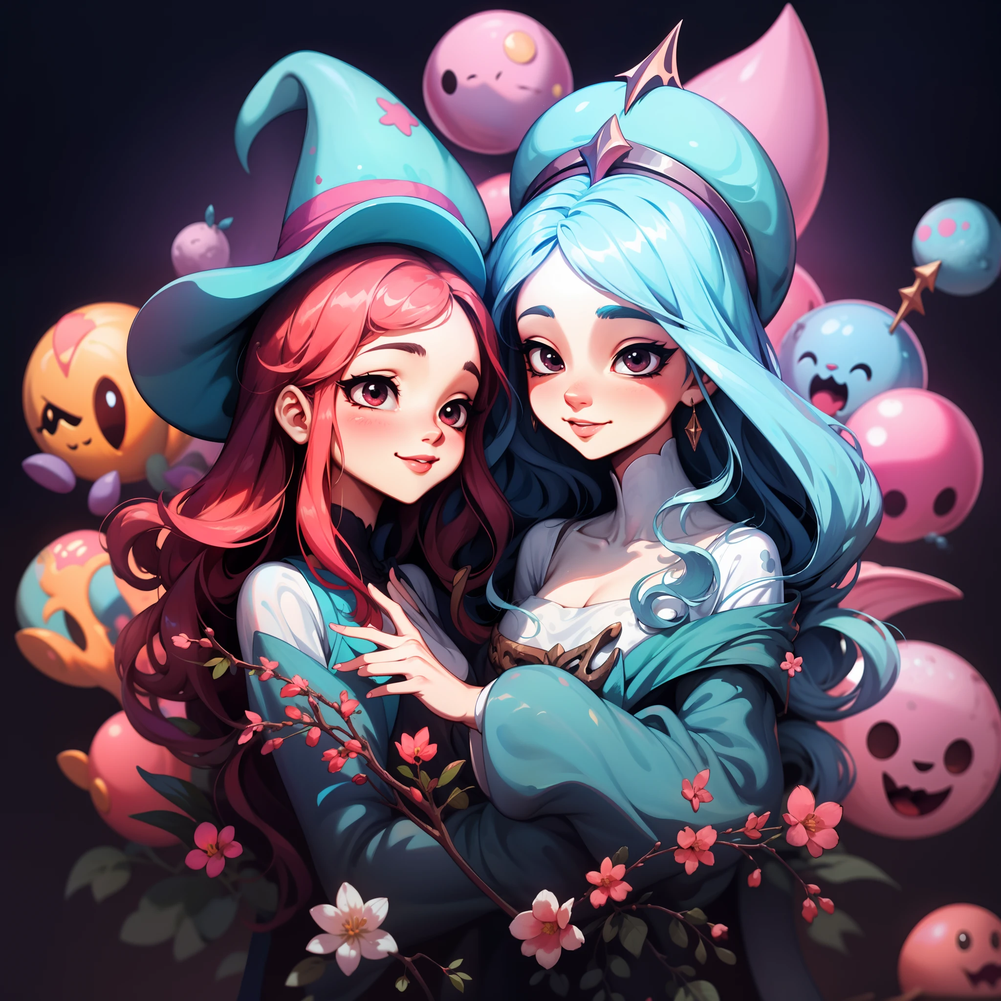 adesivo,1girl, fundo simples, retrato, girl with long hair, smilling girl,Round-edged pointed wizard hat， beautiful aphrodite girl, aphrodite aesthetic, beautiful girl, very beautiful fantasy art, beautiful and elegant female aphrodite, beautiful detailed fantasy, red and 紫色 color palate, Purple color-theme