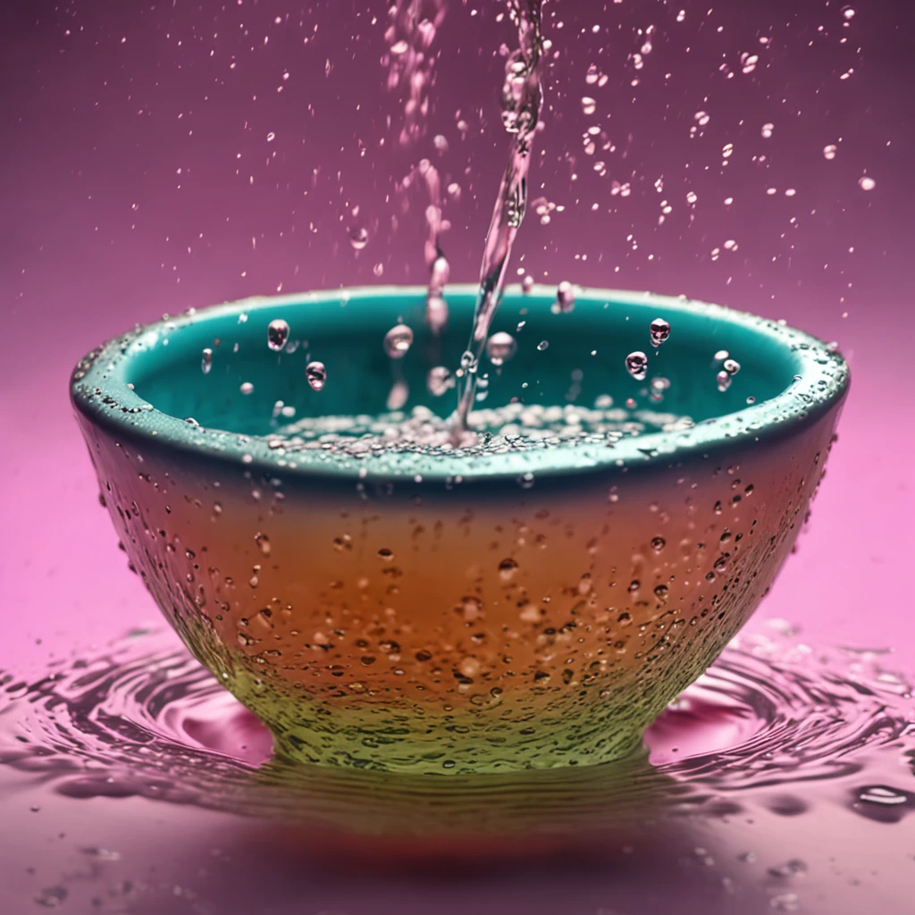 A bowl with water,There are soybeans falling,Make splashes on the water,style of photography