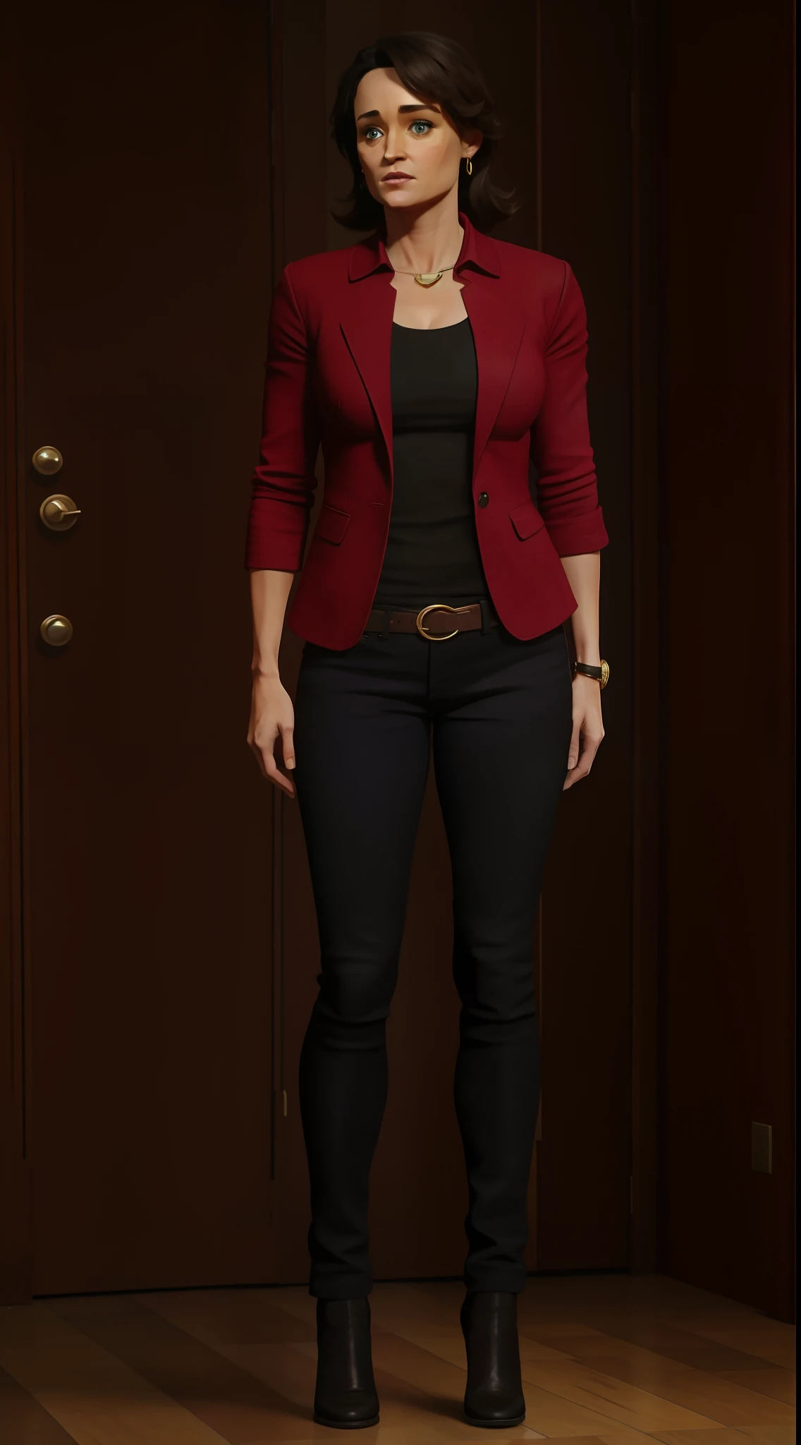 Robin Tunney black, full body, casual pose