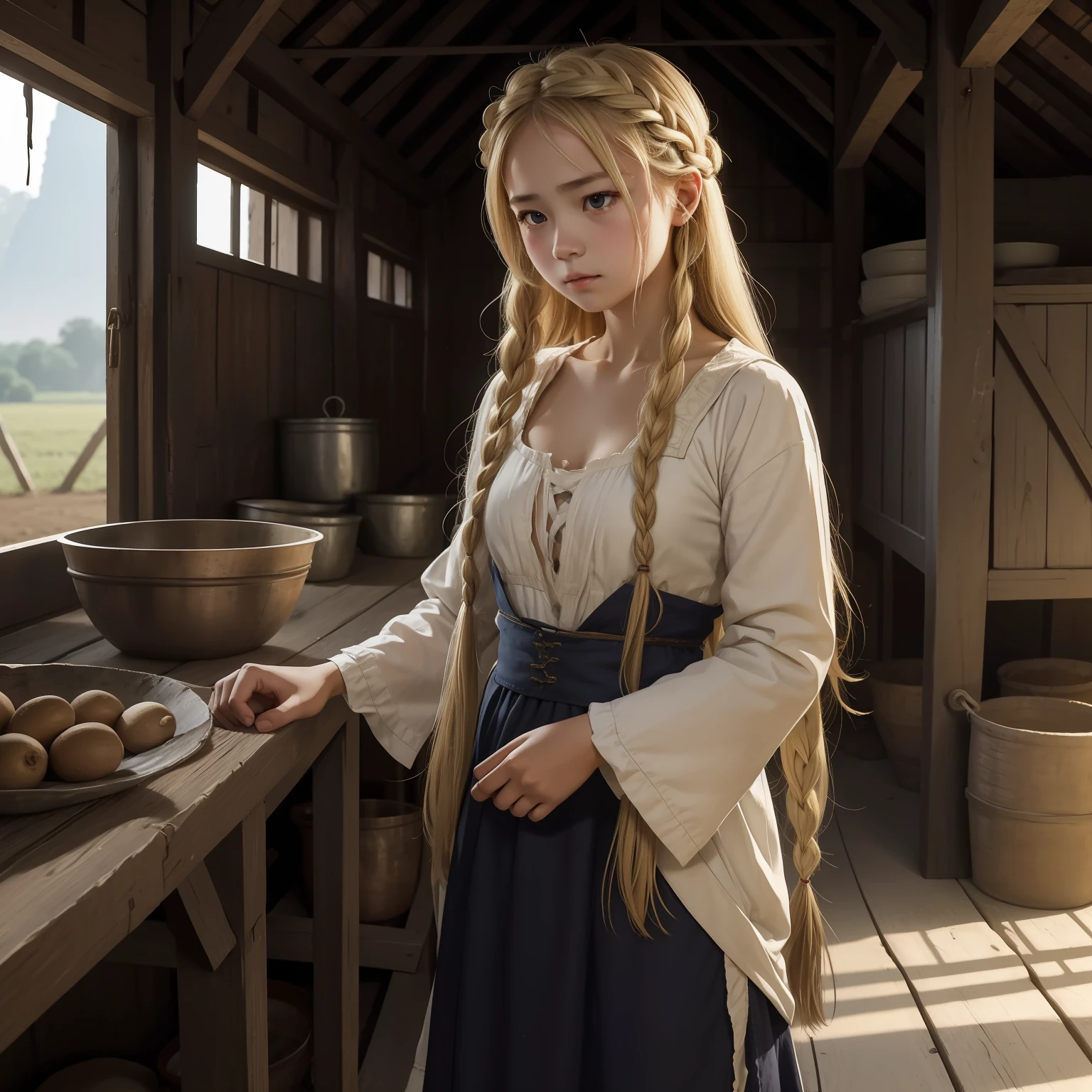 Medieval Russia、Rural areas、Beautiful girl in serfdom、Sexual assault by the son of a nobleman、fullnude、ripped clothing、Braids、a blond、In the barn、Bloody、livestock、12year old、独奏、One girl、Being by an aristocratic young man