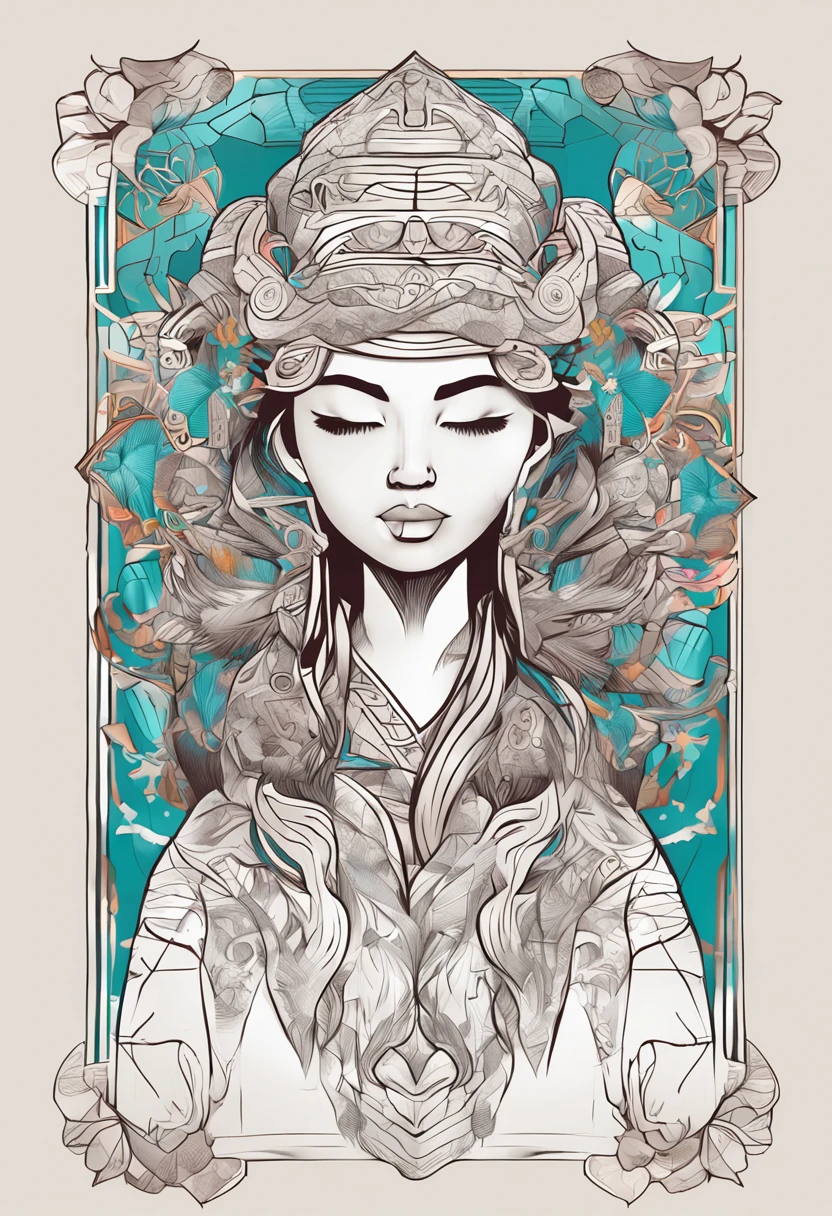 (White background:1.4),(Silhouette of a girl's head, Eyes closed, colorfull long hair, Oriental elements),(Chinese illustration:1.3,paper art:1.3, Quilted paper art:1.2),( reasonable design, Clear lines, High sharpness,Best quality, Very detailed, Masterpiece, movie light effect, 4K )