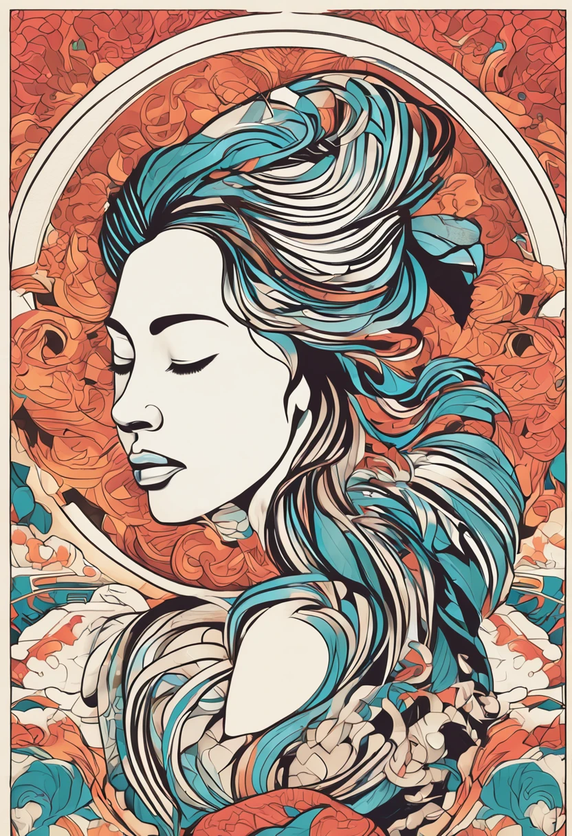 (White background:1.4),(Silhouette of a girl's head, Eyes closed, colorfull long hair, Oriental elements),(Chinese illustration:1.3,paper art:1.3, Quilted paper art:1.2),( reasonable design, Clear lines, High sharpness,Best quality, Very detailed, Masterpiece, movie light effect, 4K )