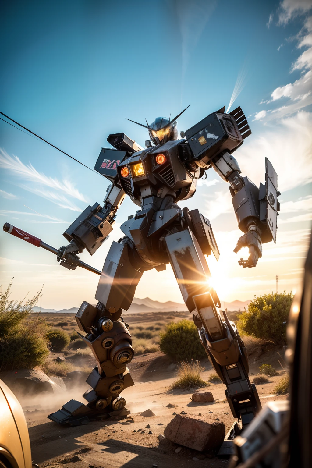 Look up at the perspective,(Digital artwork:1.3)(a sketch:1.1)Octane renders a wasteland,Swirling thick clouds,smog,Flying machines in the sky fierce battle,weed,Dilapidated houses,gravel path,Sunset,dark red color,((A girl in a combat uniform stood in front of the badly damaged and broken mech)),((The girl's long messy hair fluttered,Blood,closeup cleavage)),(Stubborn),(Steadfast),(blood stains at the corners of the mouth),(Messy long hair flying),(((The mech was spattered with blood))),(Mars splashes),((Broken upper body mech,Dropped mech fragments)),(Exposed wires),((Mecha is depicted finely)),(((super-fine))),shot at 8k resolution,petrol liquid,Firelight,Missiles streaked across the sky,weeds,gravel path,blasts,splashart,((Dynamic speed lines:1.2)),Lithography in intricate details,dongh(Light particles:1.2),(game concept:1.3),(depth of fields:1.3),Global illumination,detail-rich,Trends on ArtStation,Epic shooting,Cinematic lighting