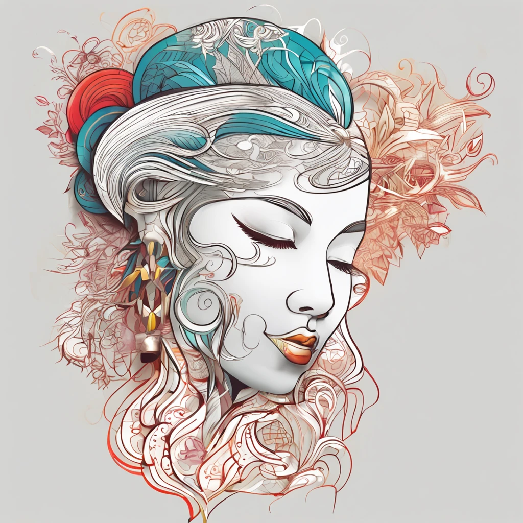 (White background:1.4),(Silhouette of a girl's head, Eyes closed, colorfull long hair, Oriental elements)，(Chinese illustration:1.3，paper art:1.3, Quilted paper art:1.2),( reasonable design, Clear lines, High sharpness,Best quality, Very detailed, Masterpiece, movie light effect, 4K )