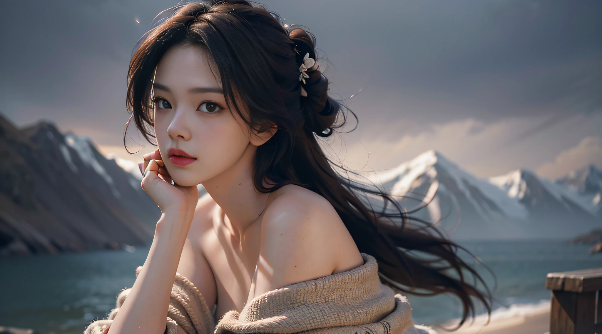 Best quality, masterpiece, ultra high res, (photorealistic:1.4), raw photo, 1girl, off shoulder, cinematic lighting
