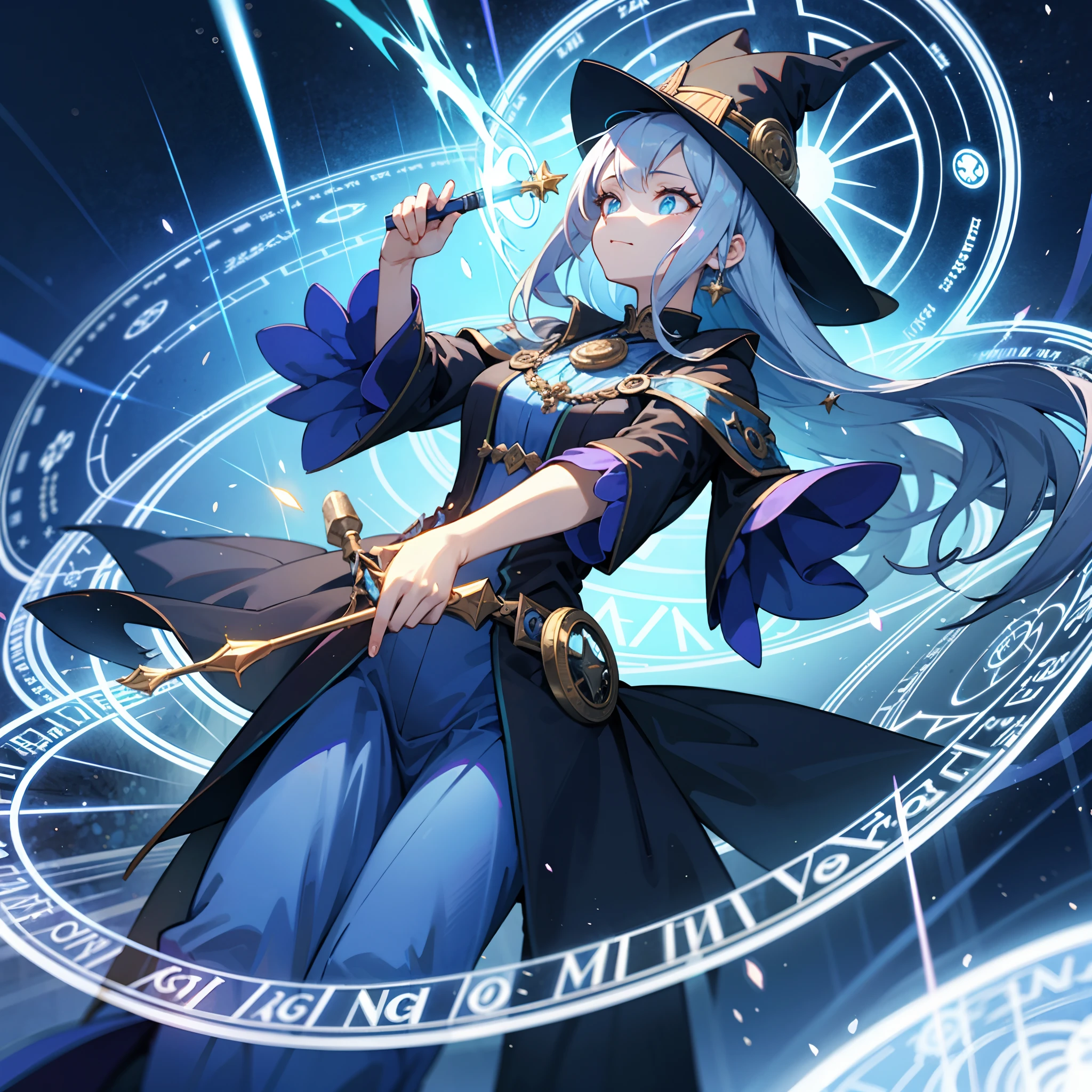 A long-nosed old witch casts magic with her wand. Composed of dynamic angles, it is a powerful fractal art. add many large magic circle effects.