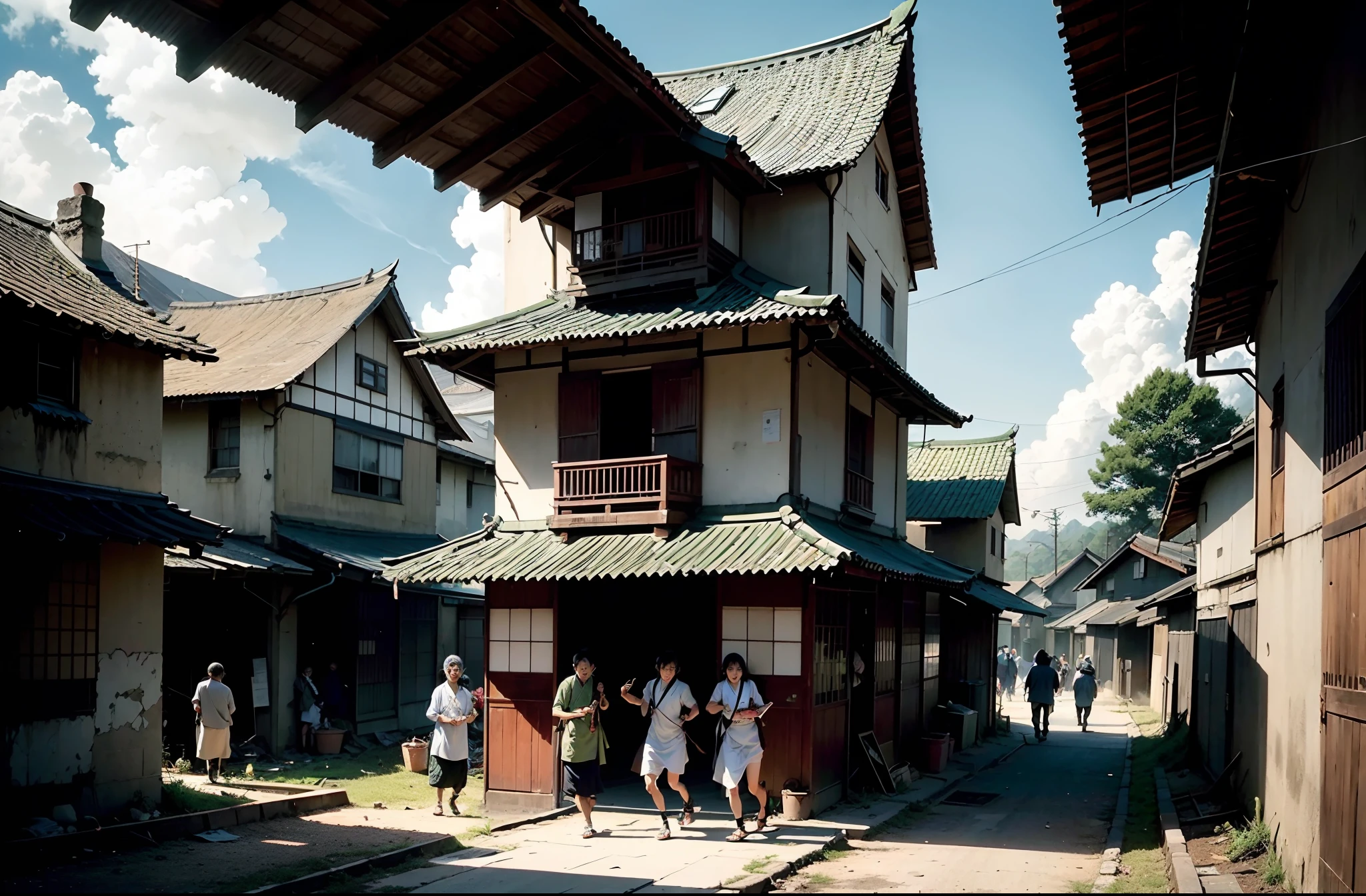 Japanese devils enter the village,The village is full of life,The house was burned and the people were killed
