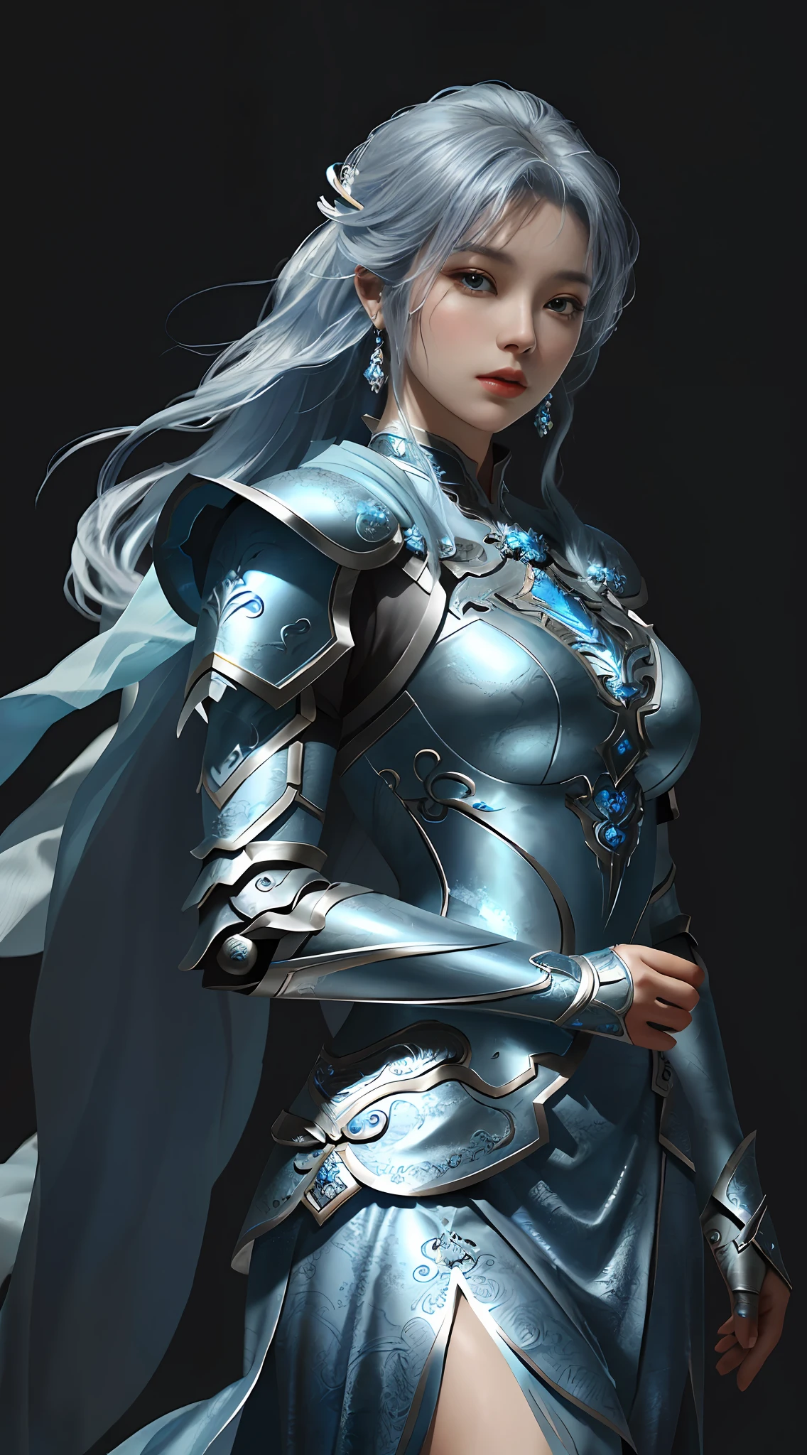 a close up of a woman in a silver and blue dress, chengwei pan on artstation, by Yang J, detailed fantasy art, stunning character art, fanart best artstation, epic exquisite character art, beautiful armor, extremely detailed artgerm, detailed digital anime art, artgerm on artstation pixiv, armor girl