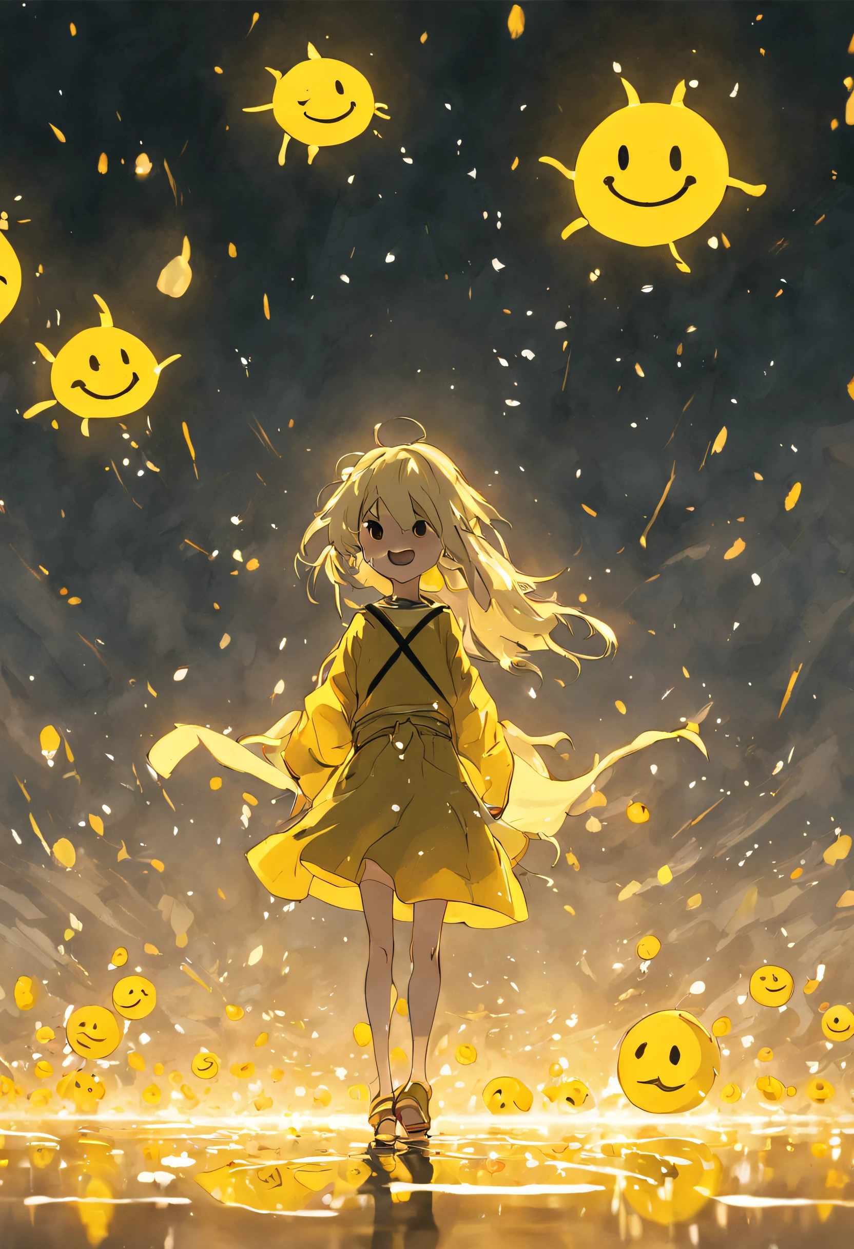 The classic yellow smiley face pattern combines walking and lotus leaves on the head,white backgrounid