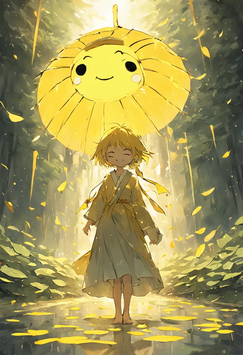 The classic yellow smiley face pattern combines walking and lotus leaves on the head,white backgrounid