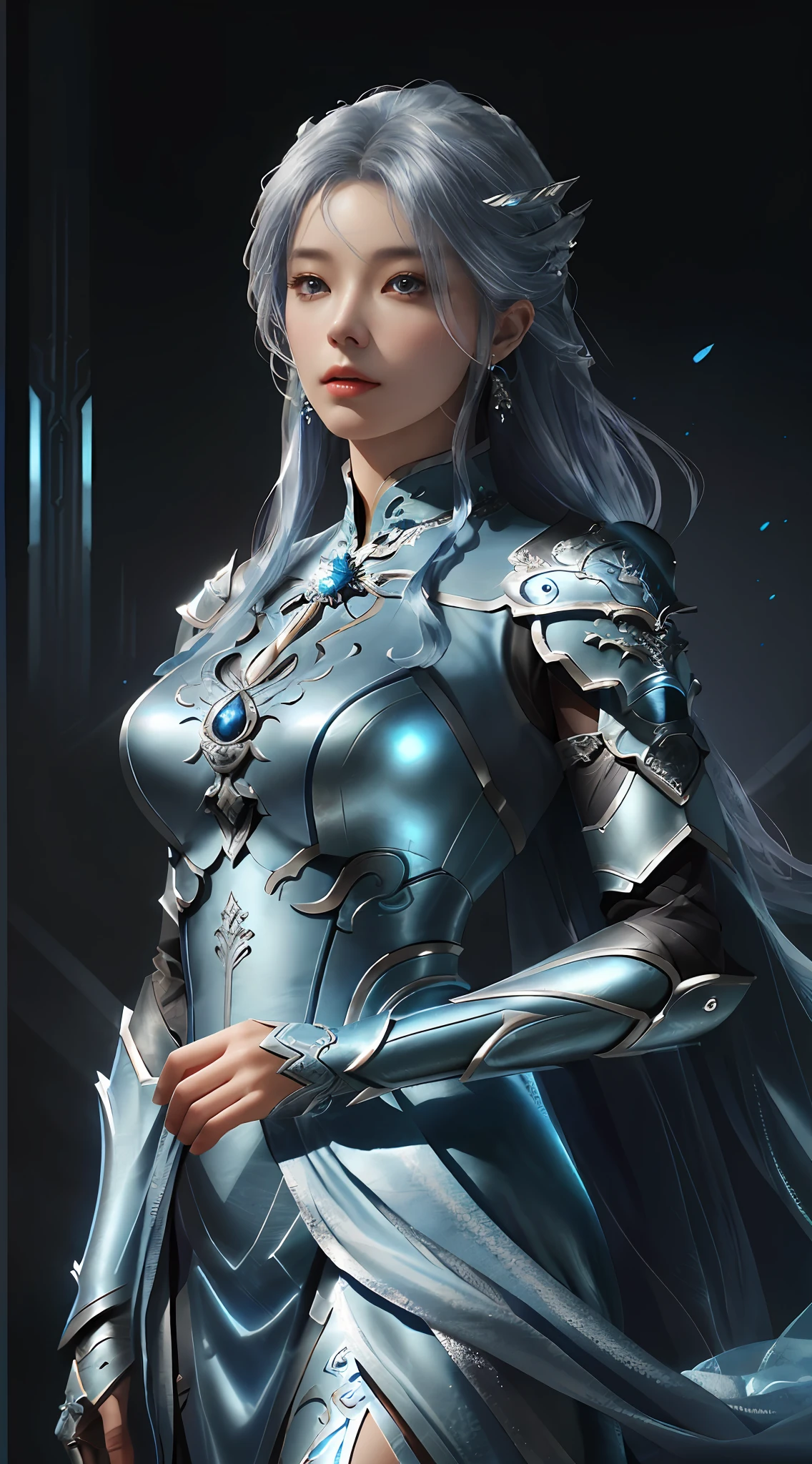 a close up of a woman in a silver and blue dress, chengwei pan on artstation, by Yang J, detailed fantasy art, stunning character art, fanart best artstation, epic exquisite character art, beautiful armor, extremely detailed artgerm, detailed digital anime art, artgerm on artstation pixiv, armor girl