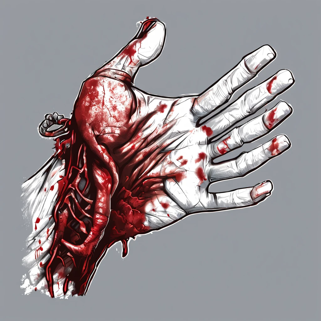 /imagine prompt: unreal engine, asian, close up, Zombie hand, zombie arm, holding a blood bag, holding a blood bag