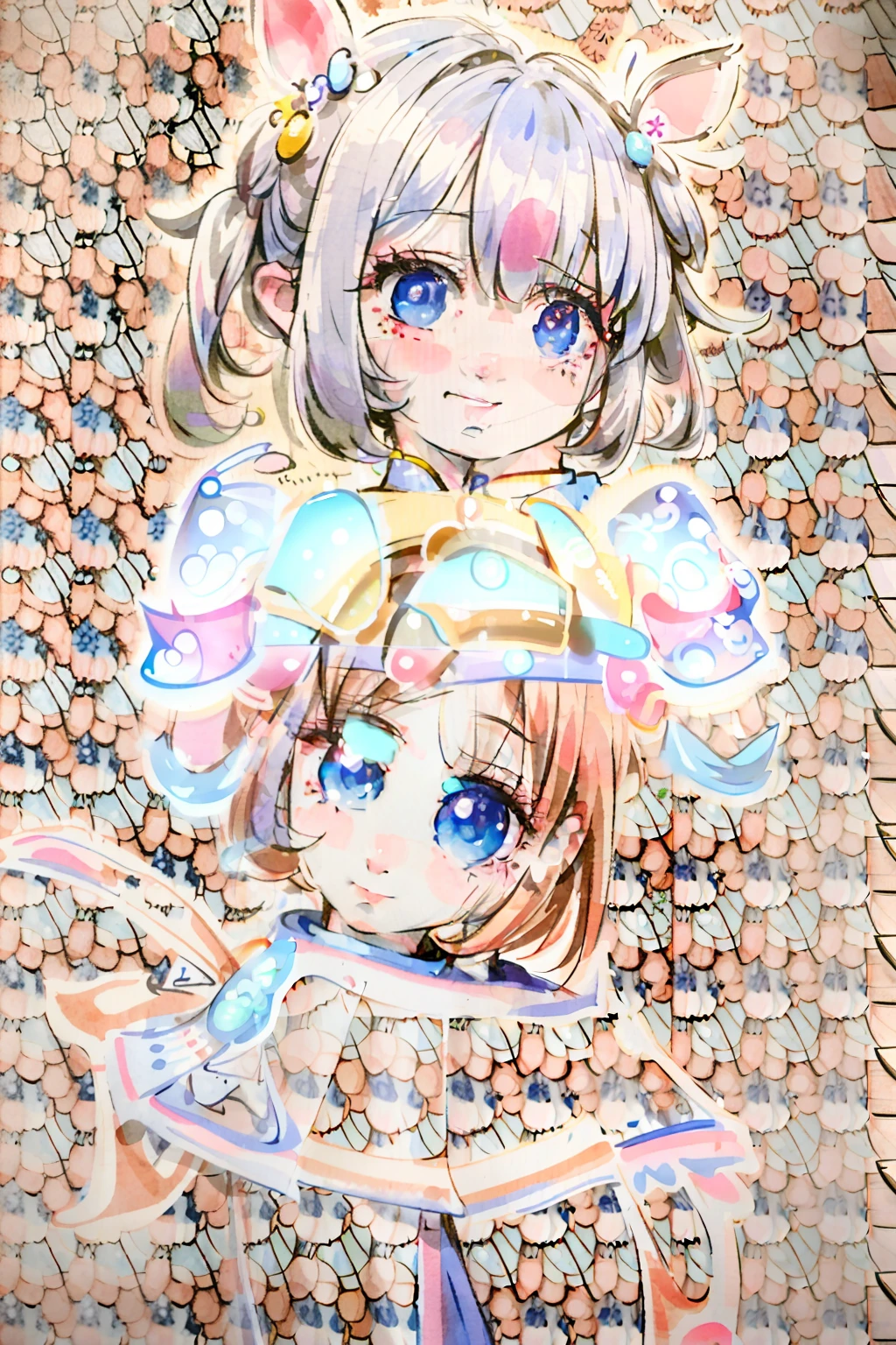 Anime girl with blue eyes and a flower stuck in her hair, cute anime face, anime screenshot pattern, ahegao face, ahegao, small li girl, 🍁 Cute, adorable expression, Kantai collection style, anime moe art style, shikamimi, anime backgrounds, Best anime 4k konachan wallpaper, clear cute face, Loli
