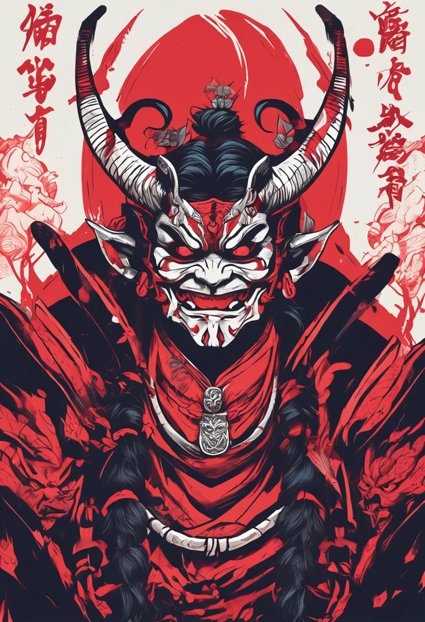 Illustration of Hannya mask, red mask, japanese art style, inspired by kawanabe kyōsai, mysterious, (Unity 16K Wallpaper, masterpiece, Best Quality, high quality, Ultra-detailed, extremely details CG)