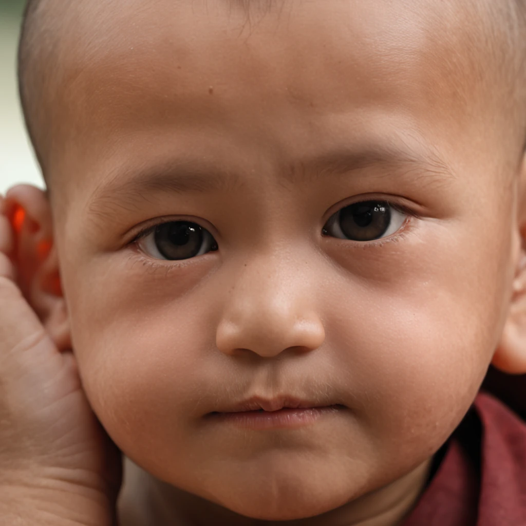 little monks，adolable，vivaciousness，Close-up of the head，The face is crystal clear，8k super detail，best qualtiy，high detal，One-handed in one
