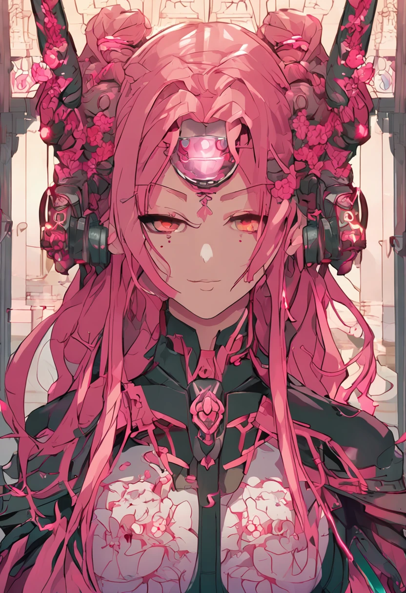 (Masterpiece, Excellent, 1girl, solo, complex details, color difference), realism, ((medium breath)), off-the-shoulders, big breasts, sexy, Yae Miko, long pink hair, red headdress, red highlight, hair above one eye, green eyes, earrings, sharp eyes, perfectly symmetrical figure, choker, neon shirt, open jacket, turtleneck sweater, against the wall, brick wall, graffiti, dim lighting, alley, looking at the audience, ((mean, seductive, charming)), ((cherry blossom background ))),((Japanese temple background)))), (((Glow-in-the-dark background)))