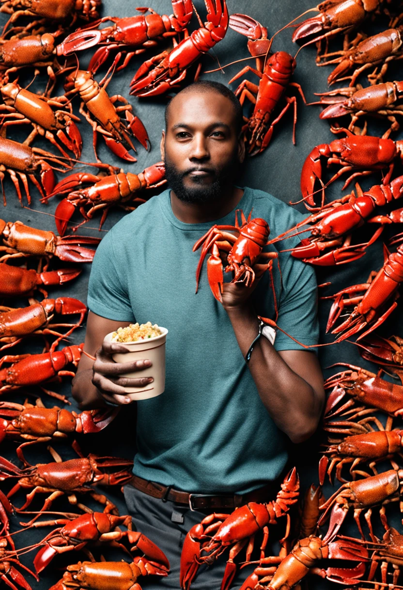 Holding grilled crayfish like a person