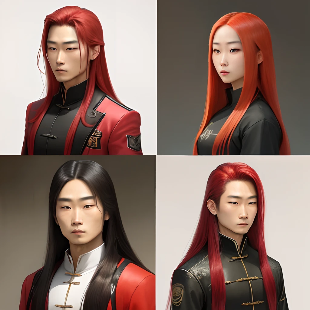 Height 162
Weight 100 pounds
Chinese faces
Medium-long hair is over the shoulder
Straight hair，Red hair color
Eyes are normal
Cheekbones are normal
Bust photo
Shoulder width is normal