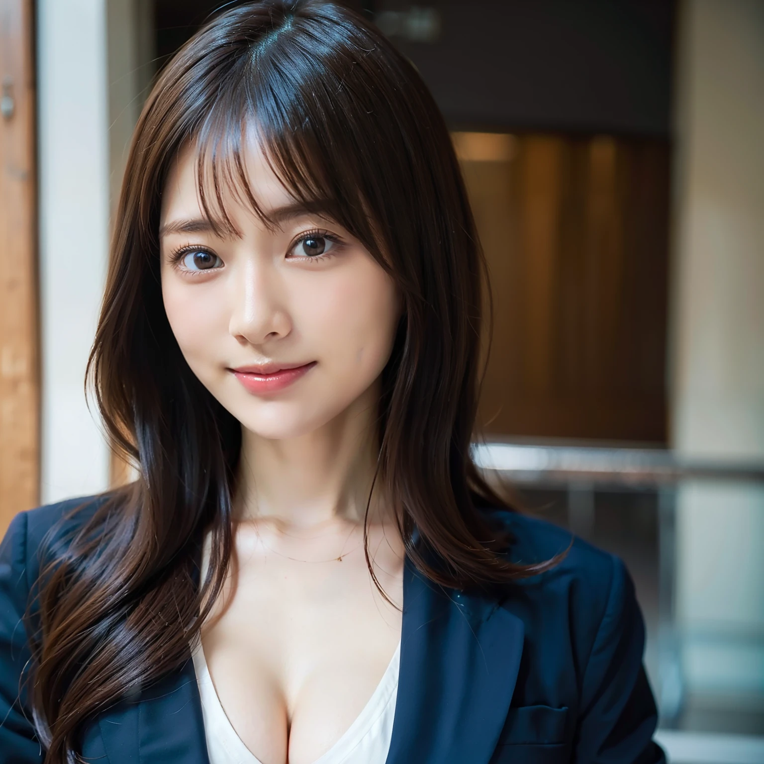 highest quality,best image,Japanese,big breasts,long brown hair,beautiful girl,smile,suit