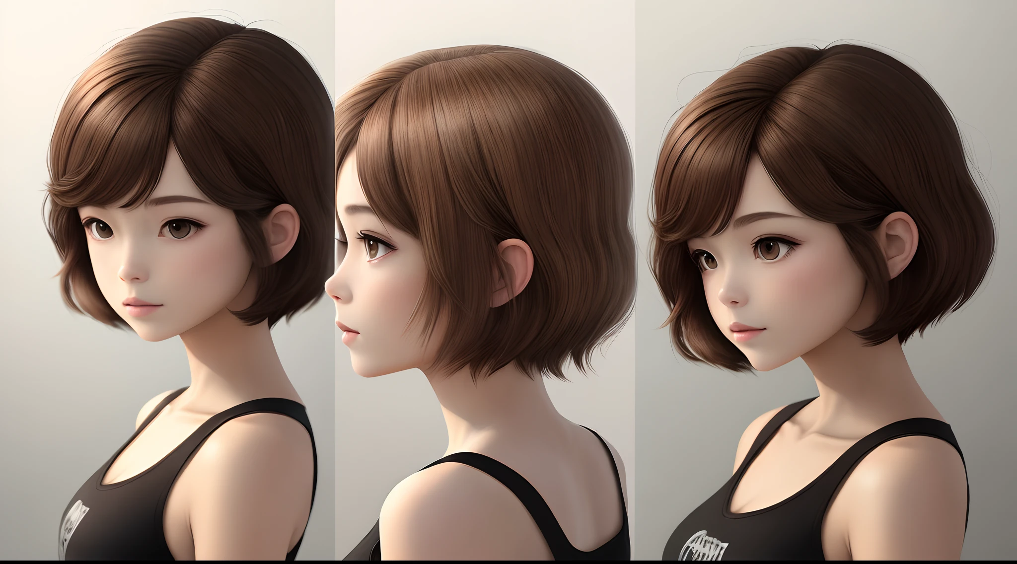 Short brown hair
Two-dimensional