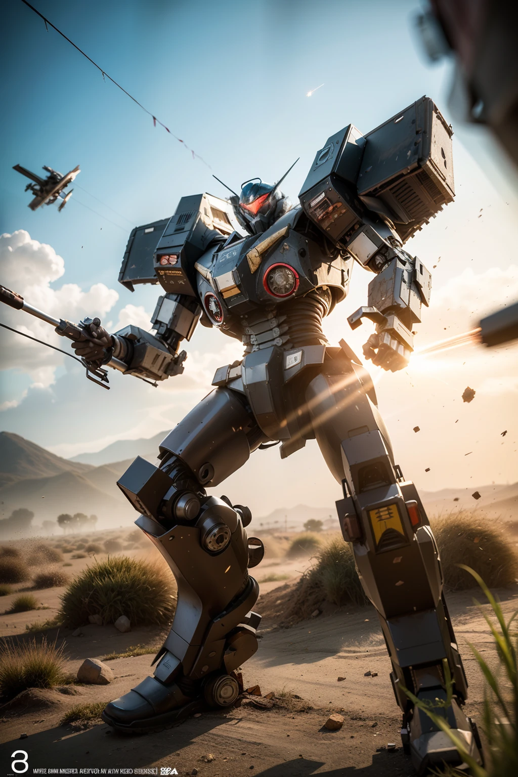 Look up at the perspective,(Digital artwork:1.3)(a sketch:1.1)Octane renders a wasteland,Swirling thick clouds,smog,Flying machines in the sky fierce battle,weed,Dilapidated houses,gravel path,Sunset,dark red color,((A girl in a combat uniform stood in front of the badly damaged and broken mech)),((The girl's long messy hair fluttered,Blood,closeup cleavage)),(Stubborn),(Steadfast),(blood stains at the corners of the mouth),(Messy long hair flying),(((The mech was spattered with blood))),(Mars splashes),((Broken upper body mech,Dropped mech fragments)),(Exposed wires),((Mecha is depicted finely)),(((super-fine))),shot at 8k resolution,petrol liquid,Firelight,Missiles streaked across the sky,weeds,gravel path,blasts,splashart,((Dynamic speed lines:1.2)),Lithography in intricate details,dongh(Light particles:1.2),(game concept:1.3),(depth of fields:1.3),Global illumination,detail-rich,Trends on ArtStation,Epic shooting,Cinematic lighting