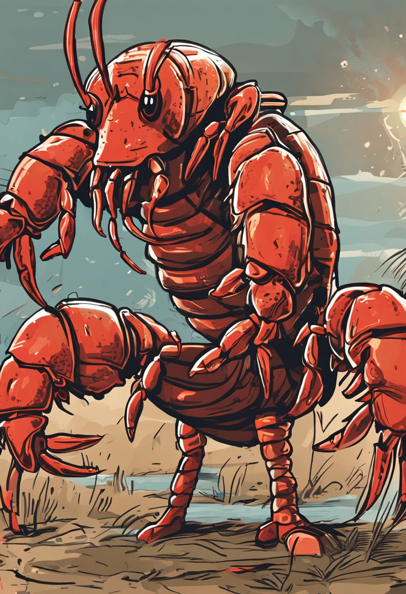 Crayfish barbecue mascot,Animal ear,Food on the face,Action painting,back lit lighting,three sided view,multiple views,Overlooking the perspective。