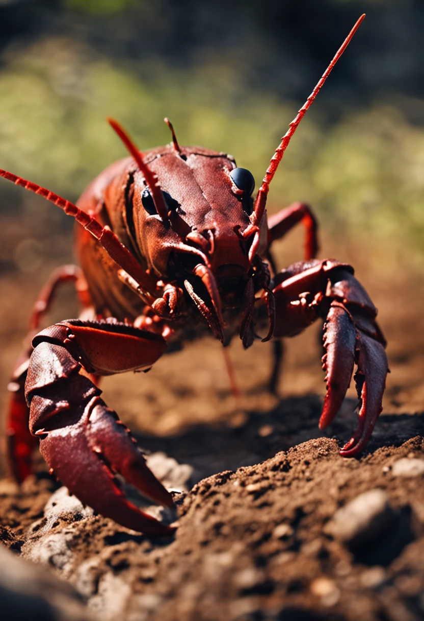 Crayfish barbecue mascot,Animal ear,Food on the face,Action painting,back lit lighting,three sided view,multiple views,Overlooking the perspective。