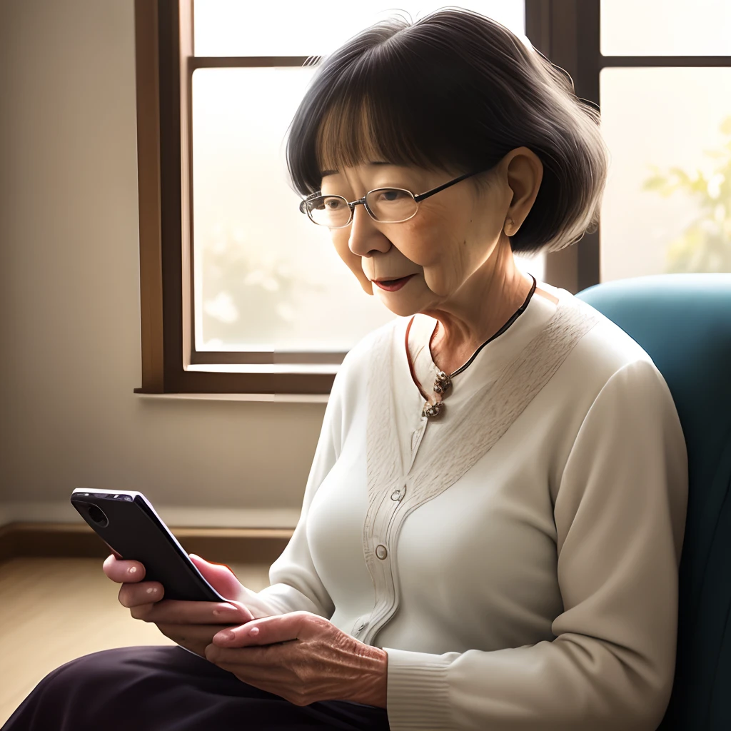 Grandfather woman with cell phone