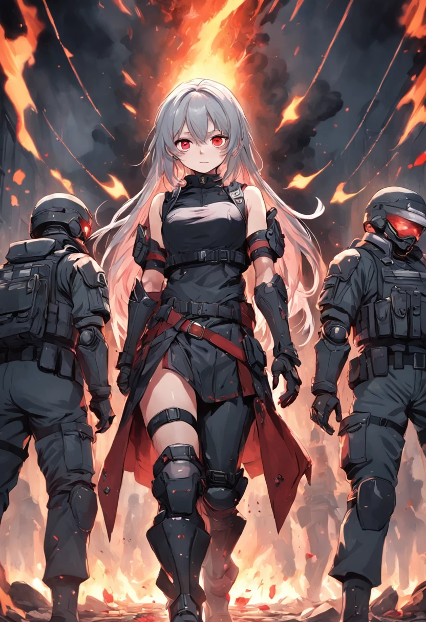 (Highest image quality），（tmasterpiece），（Beautiful CG)，（（（Detailed facial depiction）），（4 people，All female teammates died，Only his own heroic and tenacious resistance remained）full bodyesbian， 8K，A masterpiece，illustratio，Messy hair, (Carefully portray the eyes)，full bodyesbian(Carefully portray the body），raging fire，female pervert，swat，Thrown by the enemy in a wasteland，Hurt expression，Knee protectors，Silver hair，long whitr hair，G-cover，Black combat uniform，Black combat pants，bulletproof vest，Tactical headsets，Tactical training boots，Blood-stained hair，Knee protectors，Bracers，Ankle pads，elbow pads，Blood at the corners of the mouth，The right shoe is frayed，The socks are also broken，The foot is bruised，The legs were covered with bloody bandages，He was slashed 14 times on his left thigh，The right thigh was pierced by a bullet，Shot wound in the right calf，Fractures of both legs，Torn ligament in the left shoulder，Inserted into the back with a knife，Shot 8 times in the back（Preserve the wound with the machete）（Blood is rendered on a large area of the wound）Look straight into the camera，Covered in blood！！！bloods！bloods！bloods！bloods！）gallant，Stabbed through the stomach by 4 bayonets and pushed back，Also fired 9 shots in a row in the stomach， （Save all wounds，Broken，Stained with blood，Look straight into the camera，Covered in blood！！！bloods！bloods！bloods！bloods！Look straight into the camera，Covered in blood！！！bloods！bloods！bloods！bloods！Look straight into the camera，Covered in blood！！！bloods！bloods！bloods！bloods！- Blood bandages are tied to the wound）Battle damage，Defeat，The beaten head broke the blood flow，The whole body was covered with blood marks drawn by the whip！bloods！bloods！bloods！bloods！Covered in blood！Covered in blood！Covered in blood！Sit in the snow，Back against the wall，Blood all over the ground