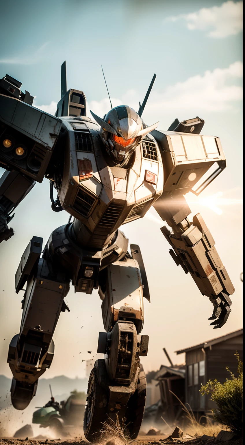 Look up at the perspective,(Digital artwork:1.3)(a sketch:1.1)Octane renders a wasteland,Swirling thick clouds,smog,Flying machines in the sky fierce battle,weed,Dilapidated houses,gravel path,Sunset,dark red color,((A girl in a combat uniform stood in front of the badly damaged and broken mech)),((The girl's long messy hair fluttered,Blood,closeup cleavage)),(Stubborn),(Steadfast),(blood stains at the corners of the mouth),(Messy long hair flying),(((The mech was spattered with blood))),(Mars splashes),((Broken upper body mech,Dropped mech fragments)),(Exposed wires),((Mecha is depicted finely)),(((super-fine))),shot at 8k resolution,petrol liquid,Firelight,Missiles streaked across the sky,weeds,gravel path,blasts,splashart,((Dynamic speed lines:1.2)),Lithography in intricate details,dongh(Light particles:1.2),(game concept:1.3),(depth of fields:1.3),Global illumination,detail-rich,Trends on ArtStation,Epic shooting,Cinematic lighting