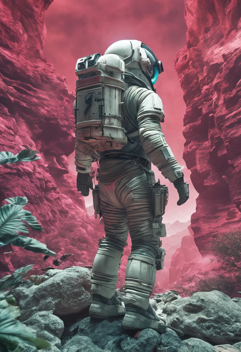 (35mmstyle:1.2), Highly detailed RAW color Photo, rear angle, full bodyesbian, af (Female space marine, Wearing a white and red spacesuit, futuristic helmet, Tin plated mask, Rebreathers, accentuated booty), Outdoors, (Stand on the cliffs of the tall Rocky Mountains, Gaze out over the magical lush green rainforest on an alien planet), vivd details, (Exotic alien planet), Toned body, big assa, (Sci-fi), (Mountains:1.1), (lush green vegetation), (two moons in sky:0.8), (Highly detailed, ultra - detailed, Intricate), (Lens flare:0.7), (full bloom:0.7), particle fx, Ray traching, Cinematic lighting, Shallow depth of field, photographed on a Sony a9 II, 35mm wide angle lens, Sharp focus, 《Gravity 2013》cinematic Film still from, Watching from behind, Dynamic Angle