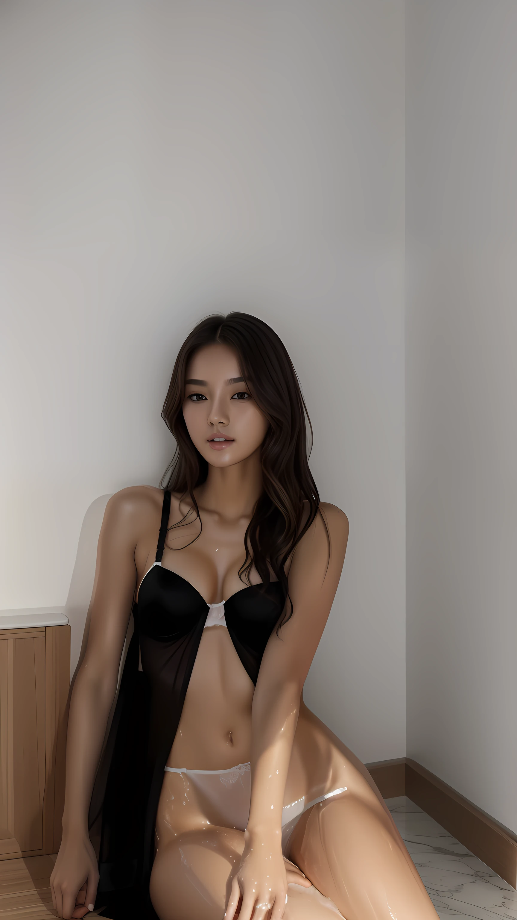 ((Top Quality, 16k, Masterpiece: 1.3)), Beautiful Women with Perfect Figure: 1.4, Slender Abs: 1.0, (((Long Wavy Hair)), ((Small: 1.4)), ((Kpop Idol: 1.3)), (Shower Water)), ((Lingerie 1.5)), (Bathroom)), Highly Detailed Face and Skin Texture (White, Pose)), (Seductive)))), (( Drenched body)), Sexy and Natural Bright Eyes, Sexy lips, white skins