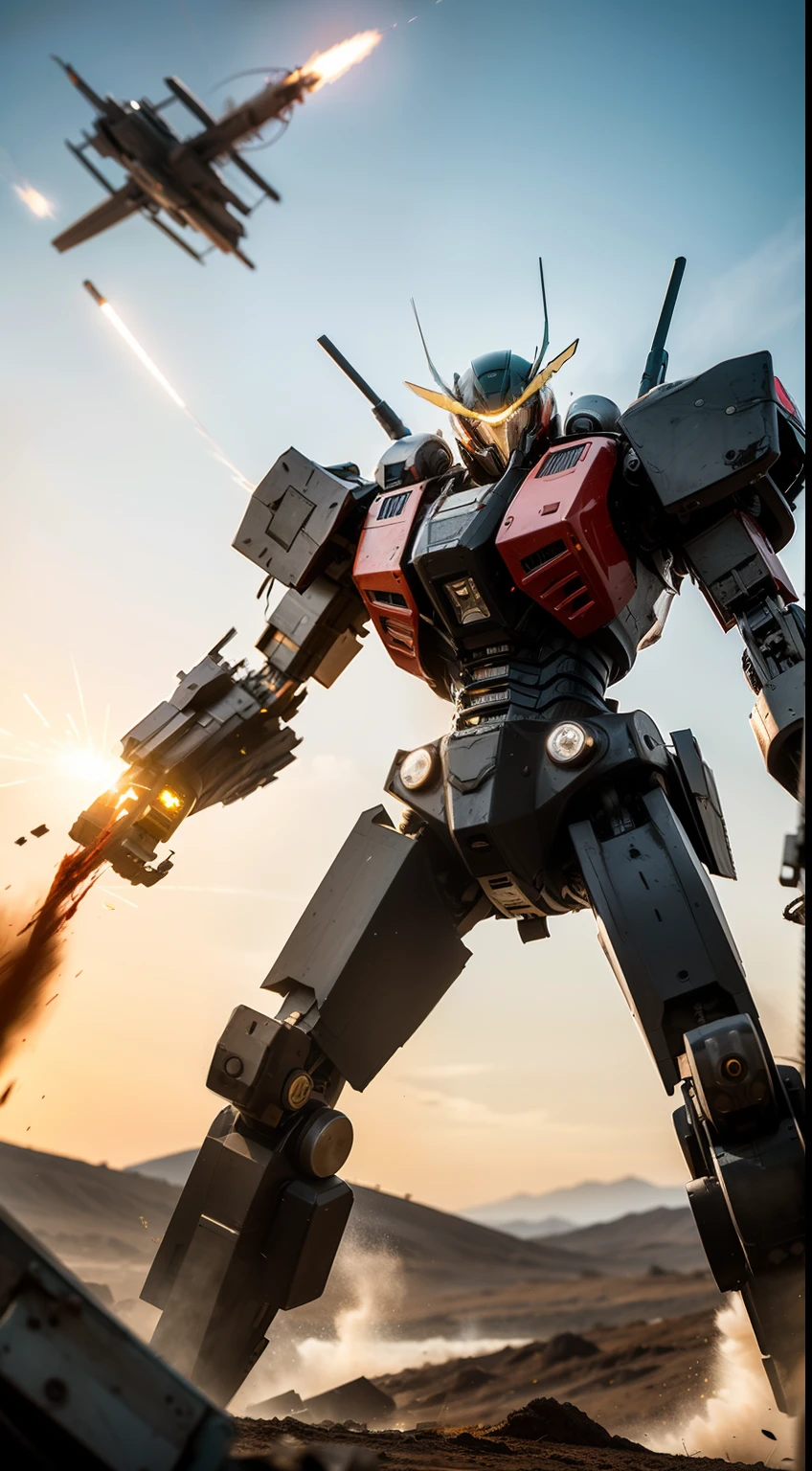 Look up at the perspective，（Digital artwork：1.3）（a sketch：1.1）Octane renders a wasteland，Swirling thick clouds，smog，Flying machines in the sky fierce battle，weed，Dilapidated houses，gravel path，Sunset，dark red color，（（A girl in a combat uniform stood in front of the badly damaged and broken mech）），（（The girl's long messy hair fluttered，Blood，closeup cleavage）），（Stubborn），（Steadfast），（blood stains at the corners of the mouth），（Messy long hair flying），（（（The mech was spattered with blood））），（Mars splashes），（（Broken upper body mech，Dropped mech fragments）），（Exposed wires），（（Mecha is depicted finely）），（（（super-fine））），shot at 8k resolution，petrol liquid，Firelight，Missiles streaked across the sky，weeds，gravel path，blasts，splashart，（（Dynamic speed lines：1.2）），Lithography in intricate details，dongh（Light particles：1.2），（game concept：1.3），（depth of fields:1.3),Global illumination,detail-rich，Trends on ArtStation，Epic shooting，Cinematic lighting