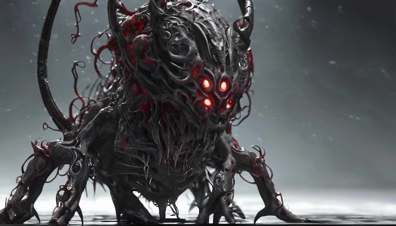 (Aschenhardt Style:1.4), Masterpiece, Best Quality, High Quality,(Dark shapeless creature with dark red glow and red eyes and surrounded by darkness:1.2), (in profile), (Darkness:1.2), Abstraction, Deep Sea, Award-winning photography, Depth of field, HDR, Very detailed, Trending in art stations, Trending in CGsociety, Complex, High detail,(Masterpiece:1.2, Best Quality), (Best Lighting, Very Delicate and Beautiful), (Best Lighting, Very Delicate and Beautiful), (Beautiful Detailed Face), (Detailed Eyes and Detailed Face:1.2), Dark Fantasy, (Young Girl, Little Beast, 1girl, Solo, Crazy Smile, Pale Skin,19 Piercings,((tattoos all over body,Tribal tattoos all over legs)) gray hair, glowing red eyes, dynamic angle, vampire), (get chains, magic circles, graffiti on the wall, in the background)),get demons to be summoned), magic thunder, pointy_ears, fangs,demon wings,demon horns,blood on face,blood rain,blood mist,(depth of field),high contrast,(blood splash:1.4),cowboy shot,full body, black lace up thigh boots,shout, Sacrifice, Magnificent Stage
