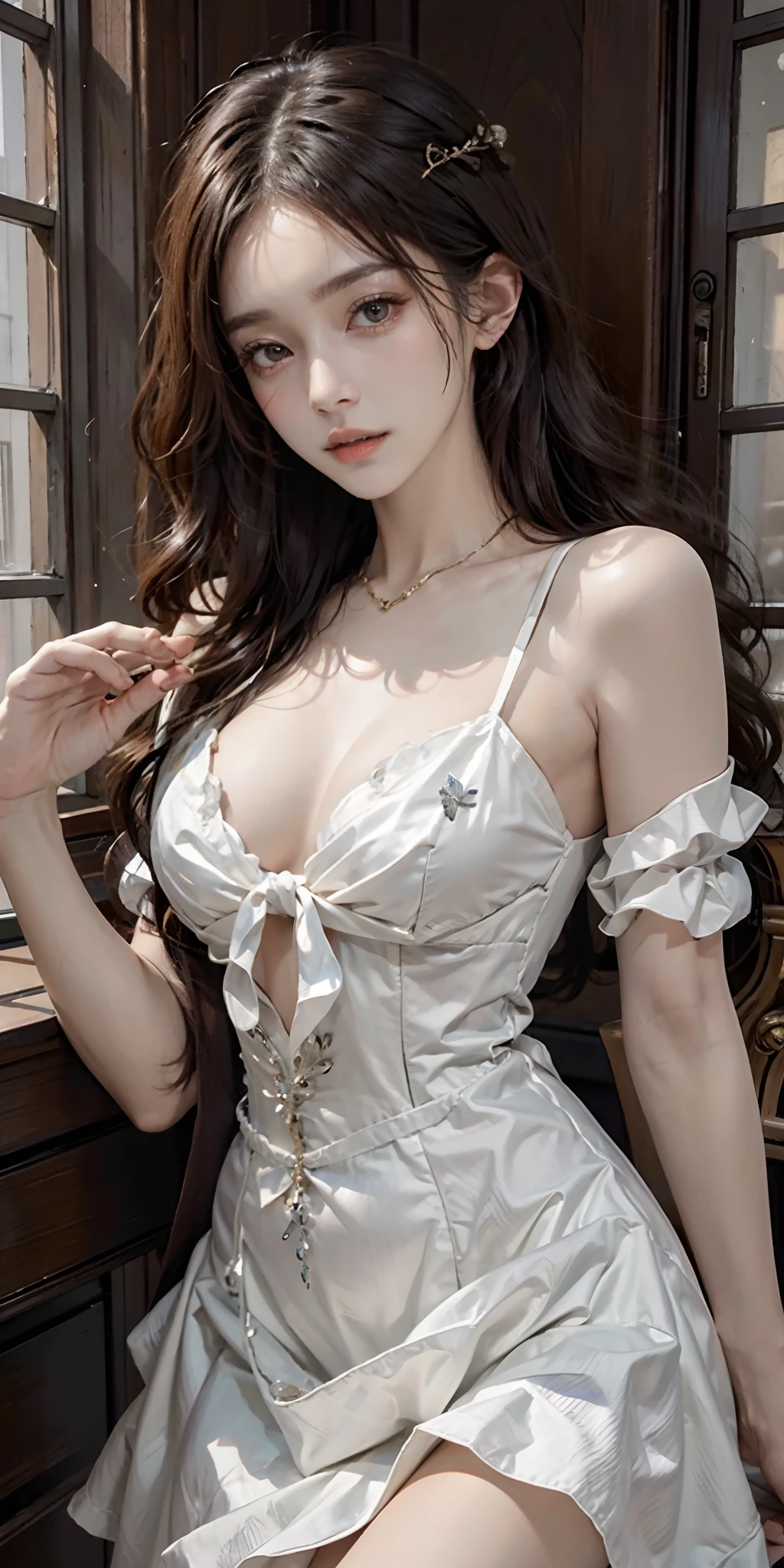 photorealistic, high resolution, soft light,1women, solo, hips up, shining skin, (detailed face), cute dress