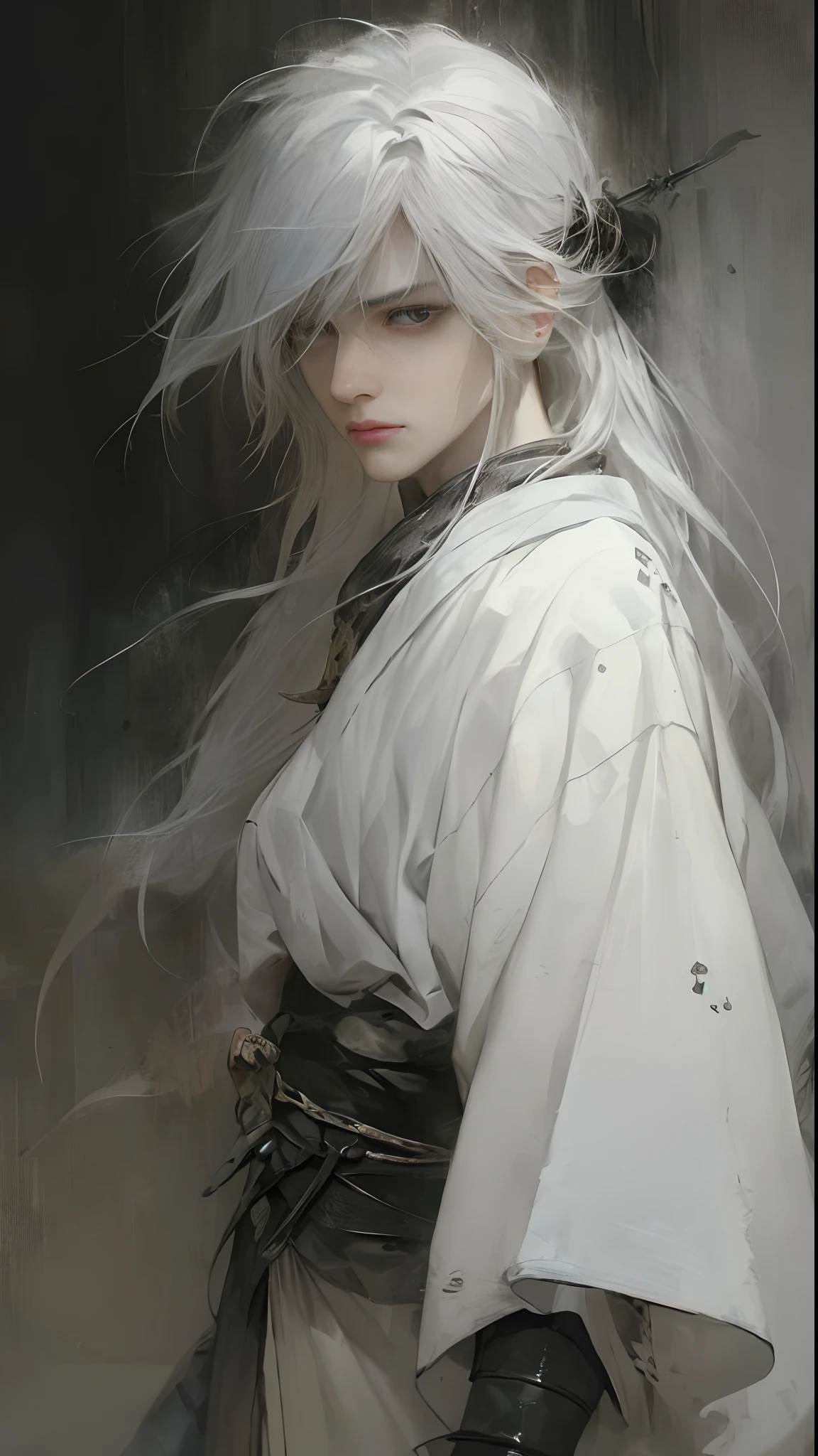 a close up of a person with white hair and a sword, white haired deity, with white long hair, with long white hair, artwork in the style of guweiz, white haired, guweiz, handsome guy in demon slayer art, beautiful character painting, by Yang J, white-haired, guweiz on pixiv artstation, anime character