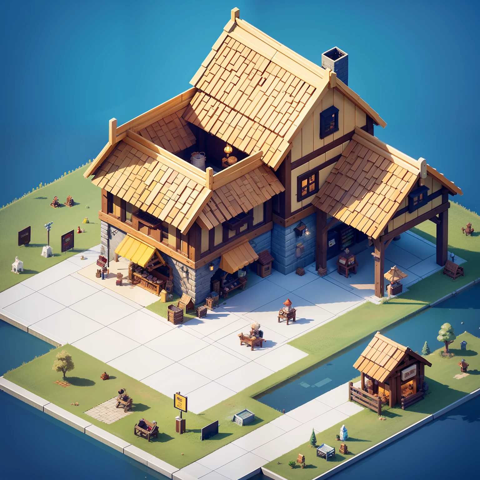 Pixel game scenes，Isometric architecture，Grocery store，