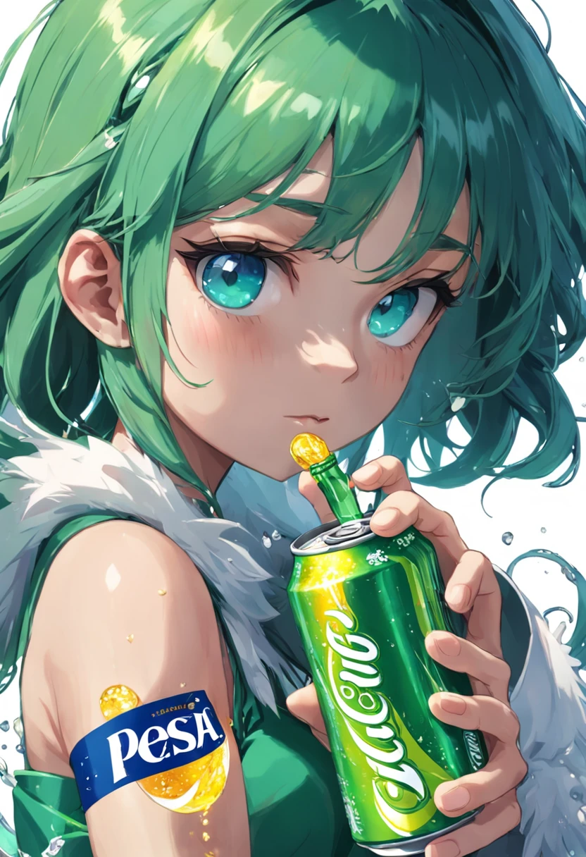 Close up of a can of soda on white background, soda cans, Sprite, sparkling dew, sprite art, energy drink, Limsa, Cans, sprite 2 d, made of drink, cold drink, advertisement picture, zmonzheng, Pepsi, al chang, author：Ann Text, can, 🍸🍋, Guangjian girl